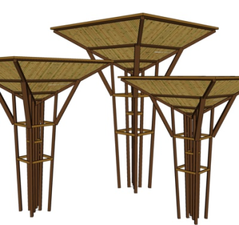 现代实木凉亭su模型