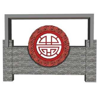 新中式景观墙su模型