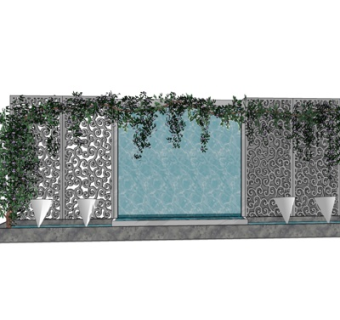 现代水池景观墙su模型