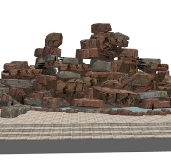 现代假山水池su模型