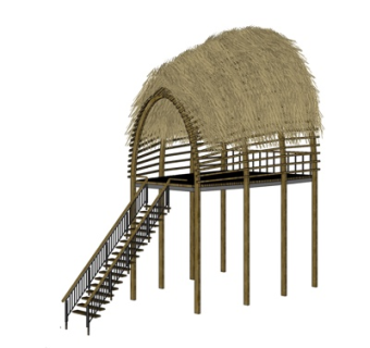 自然风茅草凉亭su模型