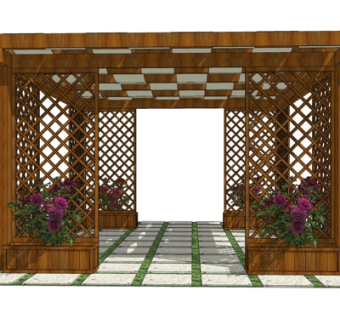 现代实木凉亭su模型