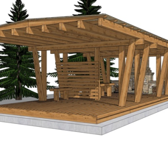 现代实木凉亭su模型