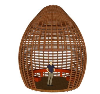 现代实木凉亭su模型