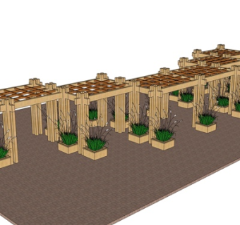 现代实木廊架su模型