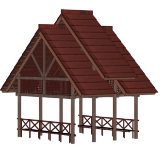 东南亚实木凉亭su模型
