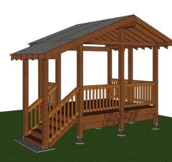 现代实木凉亭su模型