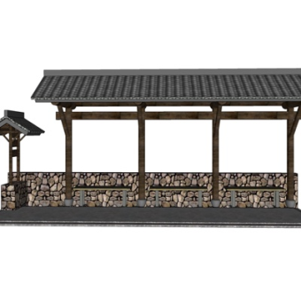 新中式公交站su模型