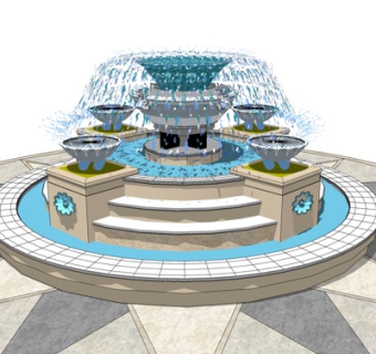 欧式喷泉小品su模型