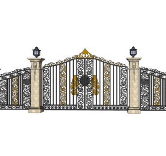 欧式铁艺庭院大门su模型