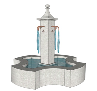 现代水池小品su模型