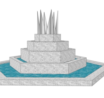 现代水池雕塑小品su模型