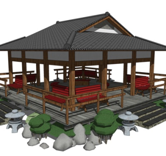 中式凉亭su模型