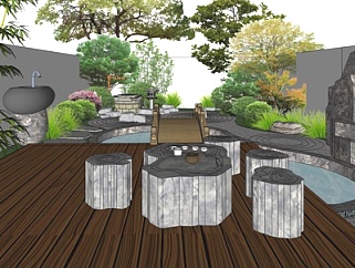 新中式庭院花园景观su模型