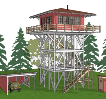 现代森林防火站su模型