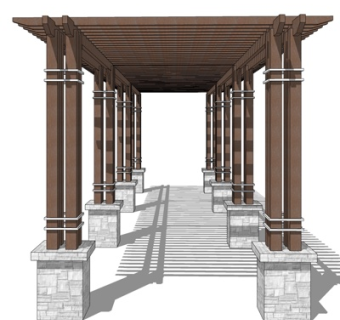 现代实木廊架su模型