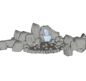 自然风假山流水小品su模型