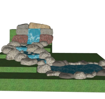 现代石头流水小品su模型