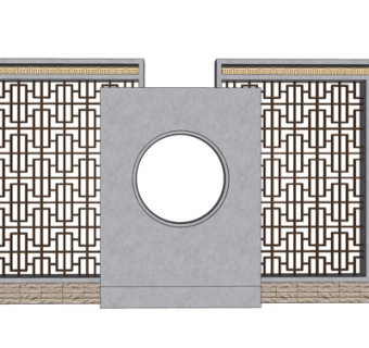 新中式景观墙su模型