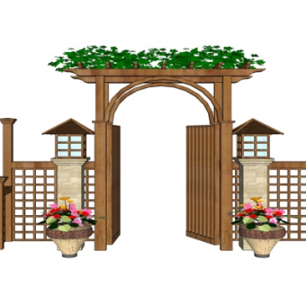 现代庭院木门su模型