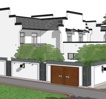 新中式独栋别墅外观su模型