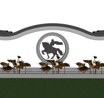 新中式景观墙su模型