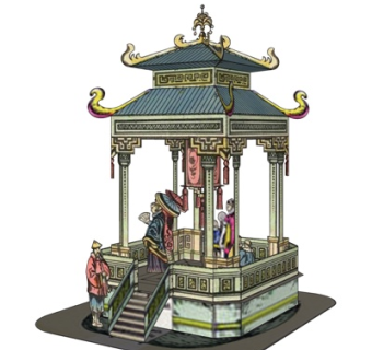 中式方亭su模型