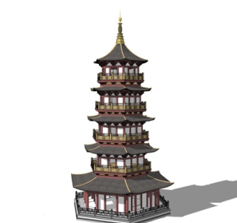 中式塔建筑su模型