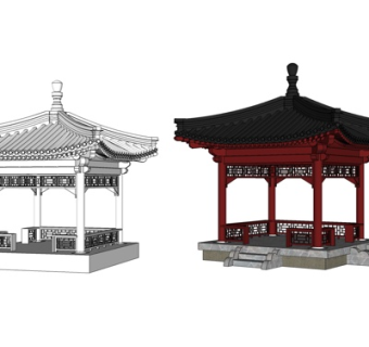 中式实木凉亭su模型