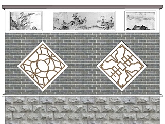 新中式景观墙su模型
