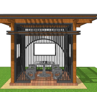 现代实木方亭su模型