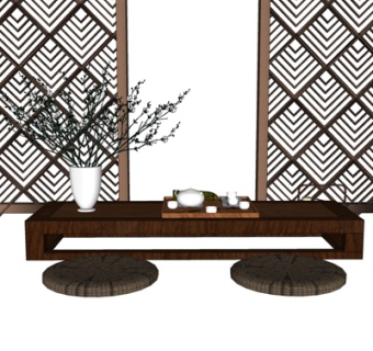 现代榻榻米茶桌椅su模型