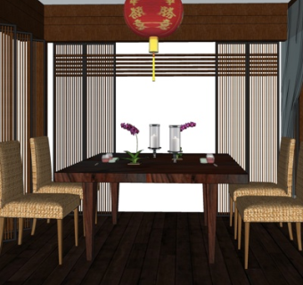 现代实木餐桌椅su模型