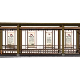 新中式实木公交站su模型