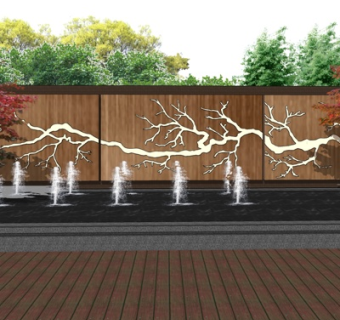 现代喷泉小品su模型