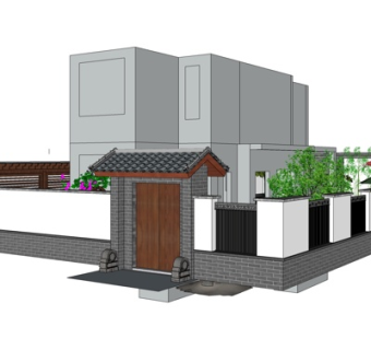 新中式庭院别墅su模型