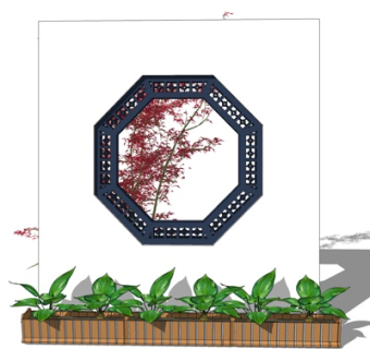 新中式八边形景观墙su模型