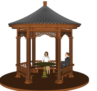 中式实木凉亭su模型