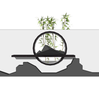 新中式景观墙su模型