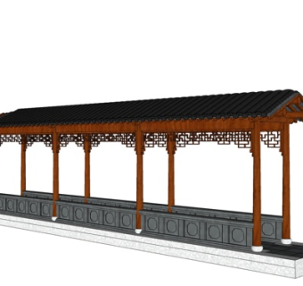 中式实木长廊su模型