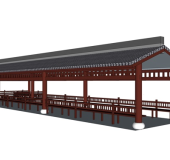 中式实木长廊su模型