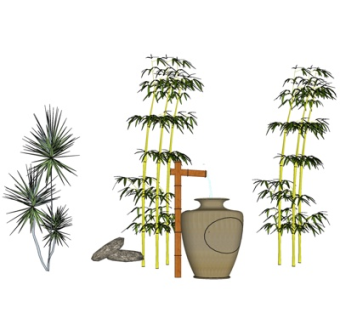 中式柱子流水小品su模型