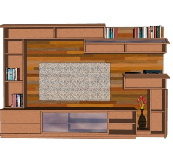 现代实木电视柜su模型
