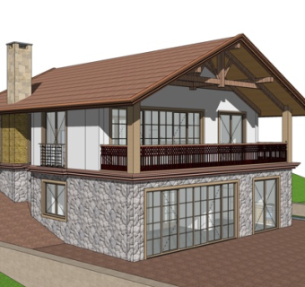 现代独栋别墅外观su模型