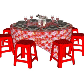 现代宴会餐桌椅su模型