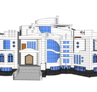 现代独栋别墅外观su模型