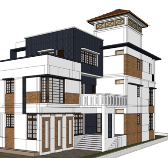 现代独栋别墅外观su模型