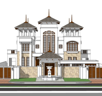 现代独栋别墅外观su模型