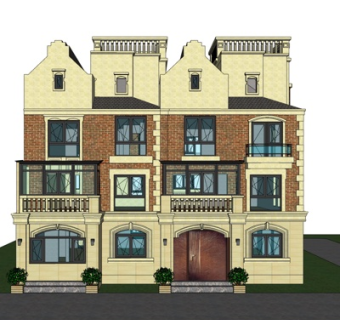 现代独栋别墅外观su模型