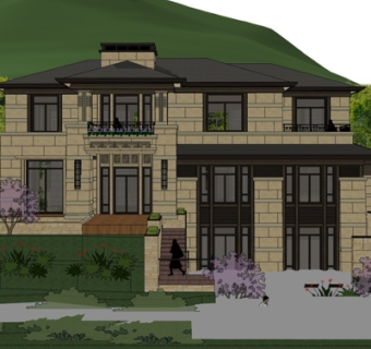 现代独栋别墅外观su模型